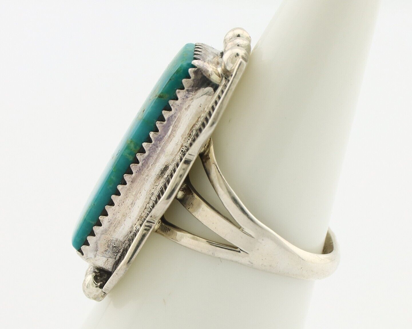 Navajo Ring .925 Silver Blue Gem Turquoise Artist Signed Spencer C.80's