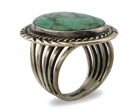 Navajo Shield Ring .925 Silver Kingman Turquoise Native American Artist C.80's