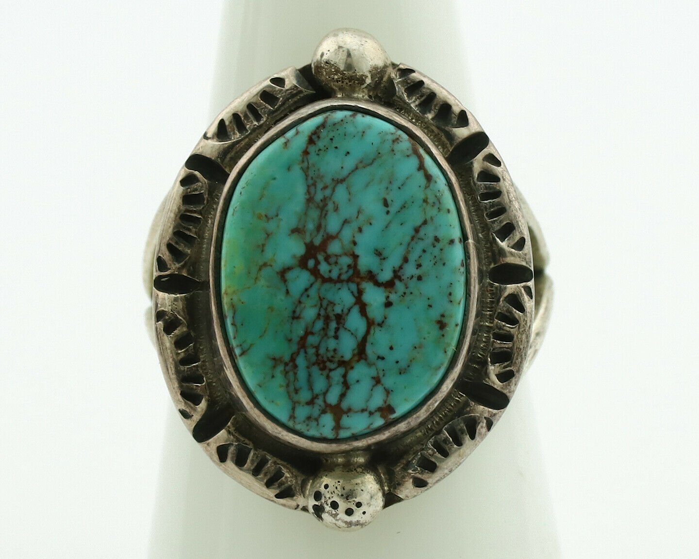 Navajo Ring .925 Silver Kingman Turquoise Artist Signed Gecko C.1980's
