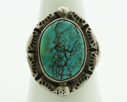 Navajo Ring .925 Silver Kingman Turquoise Artist Signed Gecko C.1980's
