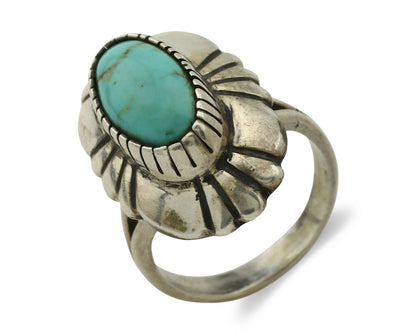 Navajo Ring .925 Silver Natural Mined Turquoise Artist Signed M Montoya C.80's