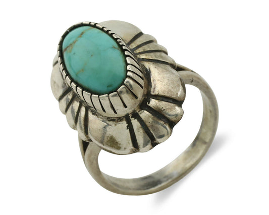 Navajo Ring .925 Silver Natural Mined Turquoise Artist Signed M Montoya C.80's