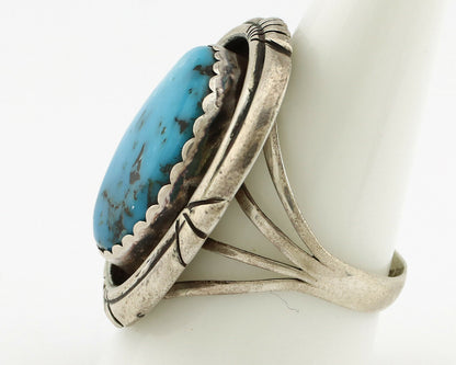 Navajo Ring .925 Silver Nevada Turquoise Artist Signed KK C.80's