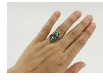 Navajo Handmade Ring .925 Silver Kingman Turquoise Native Artist C.80's