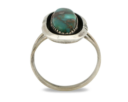 Navajo Ring .925 Silver Turquoise Mountain Signed USA C.80's