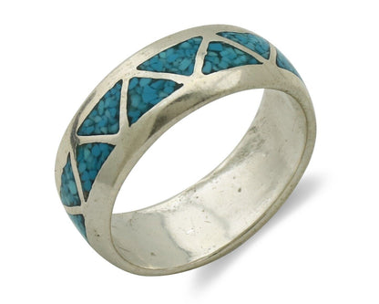 Navajo Chip Inlay Ring 925 Silver Sleeping Beauty Turquoise Artist Silver Cloud