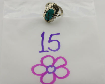 Navajo Ring .925 Silver Natural Mined Turquoise Artist Signed M Montoya C.80's