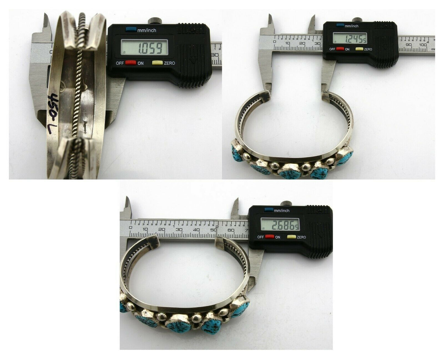 Navajo Bracelet .925 Silver Sleeping Beauty Turquoise Signed JR C.80's