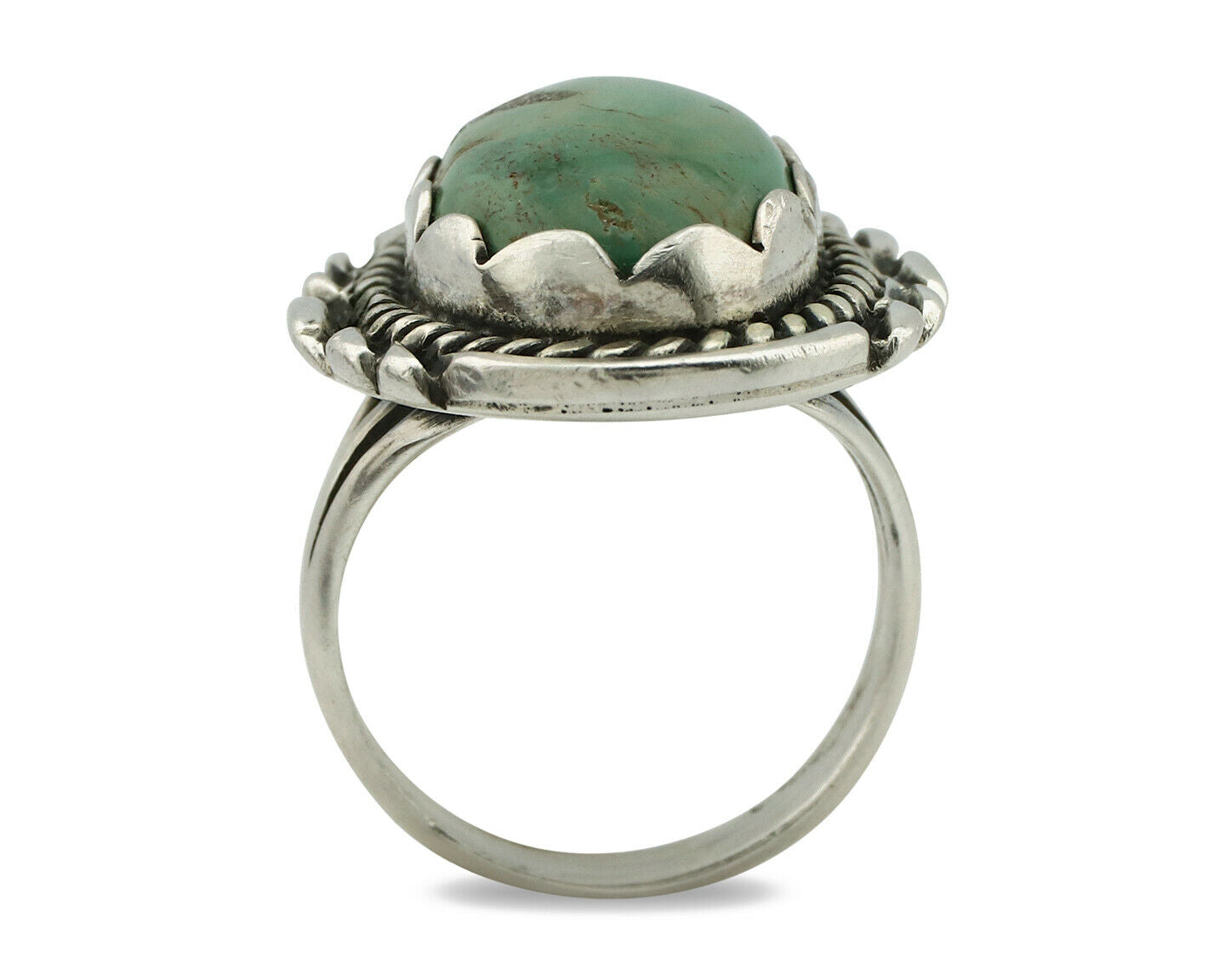 Navajo Ring .925 Silver Natural Uncolored Green Turquoise Signed Apache C.80's