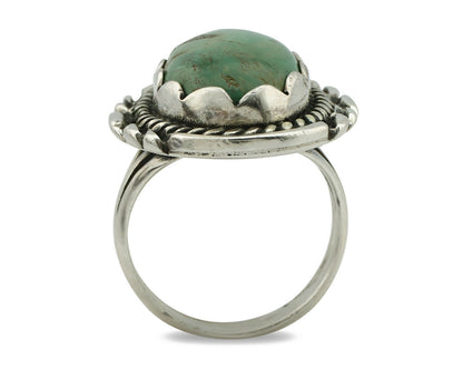 Navajo Ring .925 Silver Natural Uncolored Green Turquoise Signed Apache C.80's