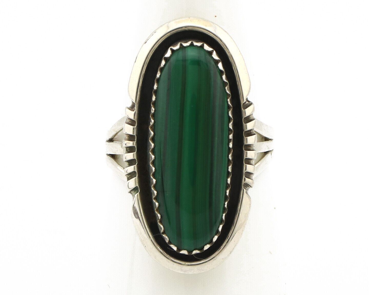 Navajo Ring 925 Silver Natural Malachite Artist Signed William Denetdale C.80's