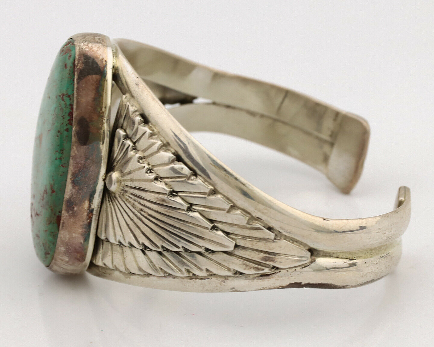 Navajo Cuff Bracelet .925 Silver Kingman Turquoise Artist Signed DC C.80's