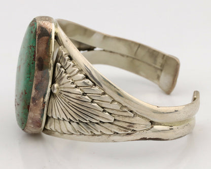 Navajo Cuff Bracelet .925 Silver Kingman Turquoise Artist Signed DC C.80's