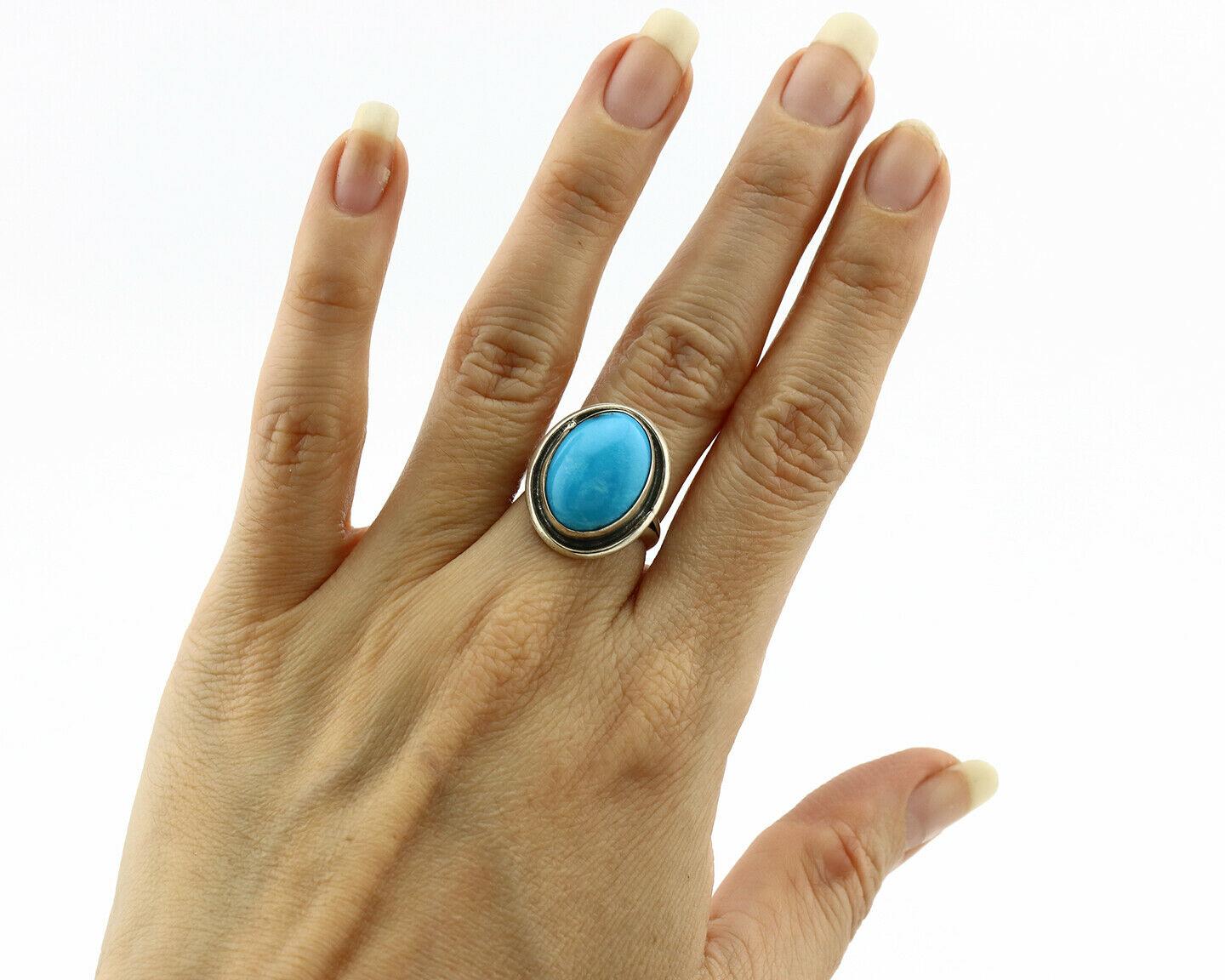 Navajo Ring .925 Silver Blue Turquoise Handmade Native American Artist C80s