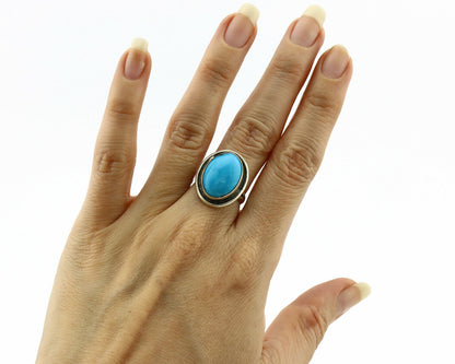 Navajo Ring .925 Silver Blue Turquoise Handmade Native American Artist C80s