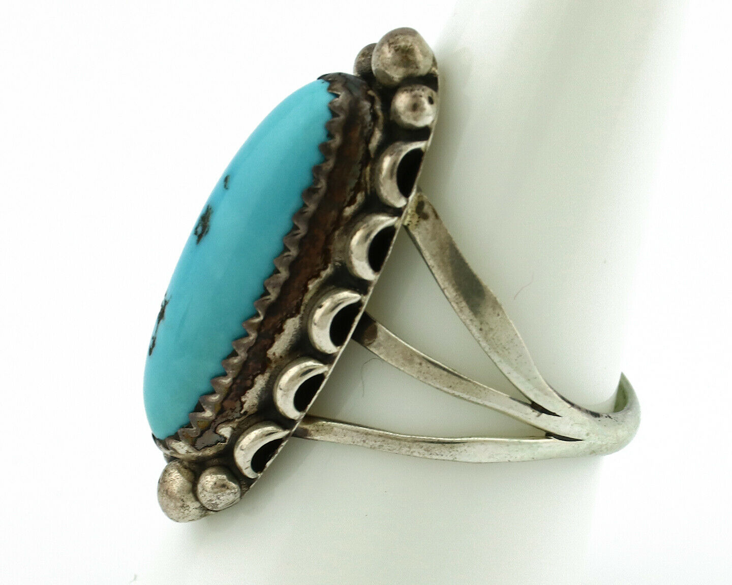 Navajo Ring .925 Silver Natural Blue Turquoise Artist Signed SC C.80's