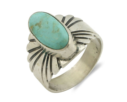 Navajo Ring .925 Silver Kingman Turquoise Artist Signed Apache C.80's