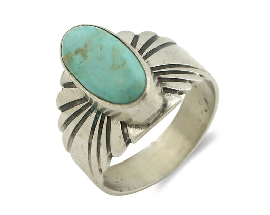 Navajo Ring .925 Silver Kingman Turquoise Artist Signed Apache C.80's