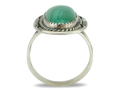 Navajo Ring 925 Silver Natural Green Malachite Signed William Denetdale C.80's