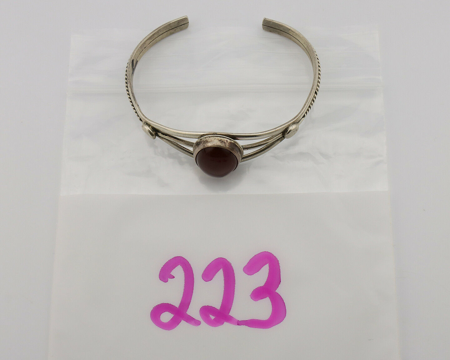 Navajo Bracelet .925 Silver Natural Carnelian Native American C.90's