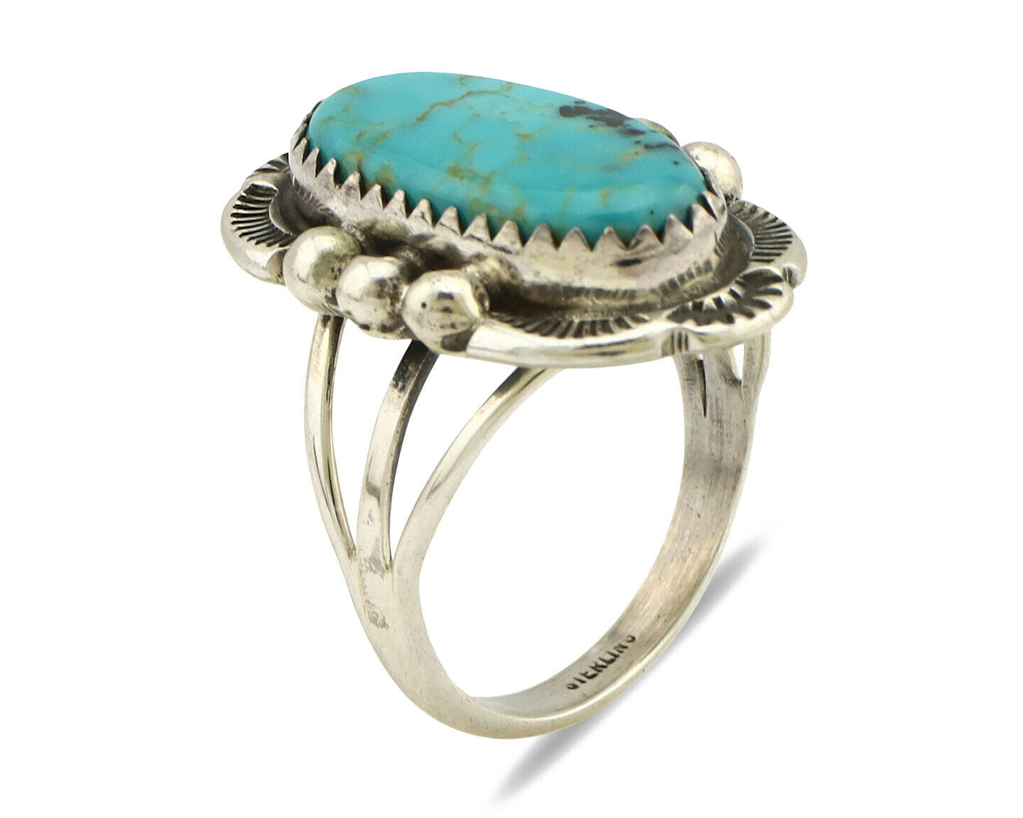 Navajo Ring .925 Silver Kingman Turquoise Artist Signed A C.1980's