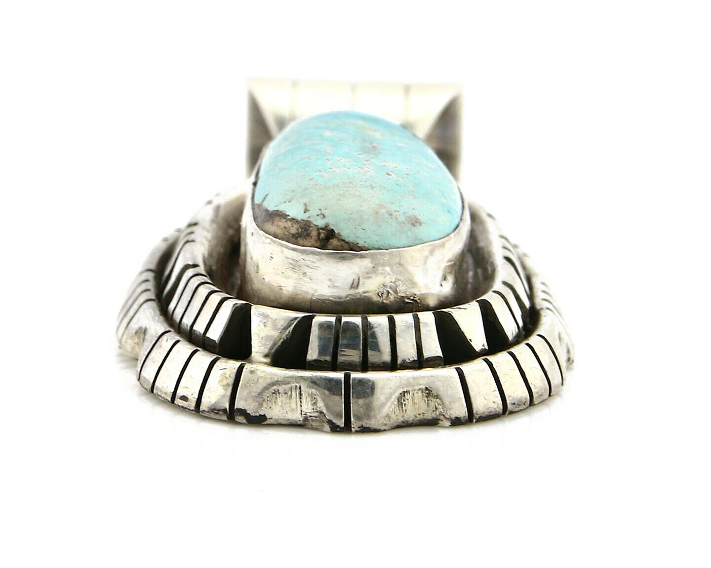 Navajo Pendant .925 Silver Blue Turquoise Signed Artist FT C.80's