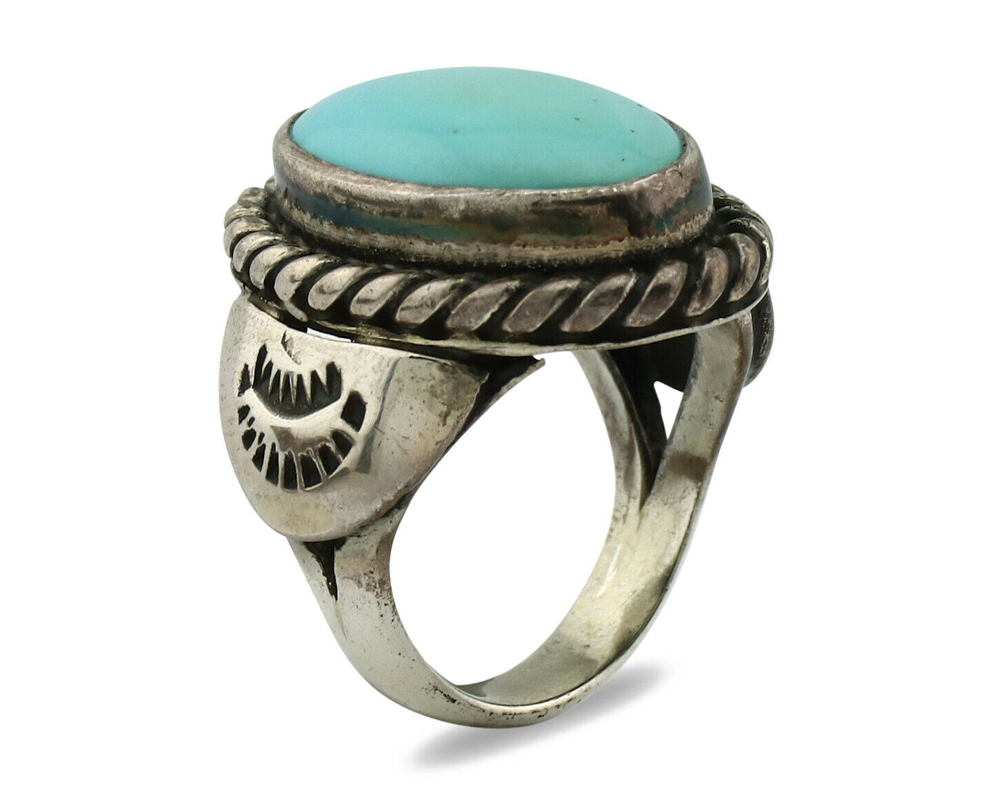 Navajo Ring .925 Silver Blue Turquoise Artist Signed Montoya C.80's