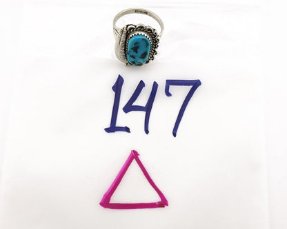 Navajo Ring .925 Silver Sleeping Beauty Turquoise Native American Artist C.80's