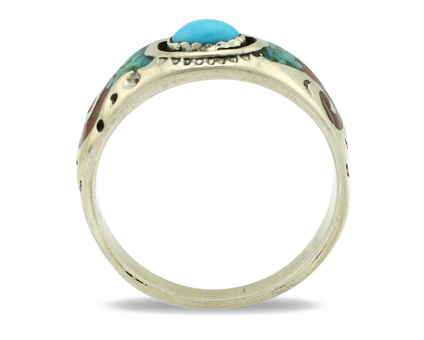 Navajo Handmade Ring 925 Silver Blue Turquoise & Coral Native American C.80's