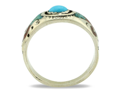 Navajo Handmade Ring 925 Silver Blue Turquoise & Coral Native American C.80's
