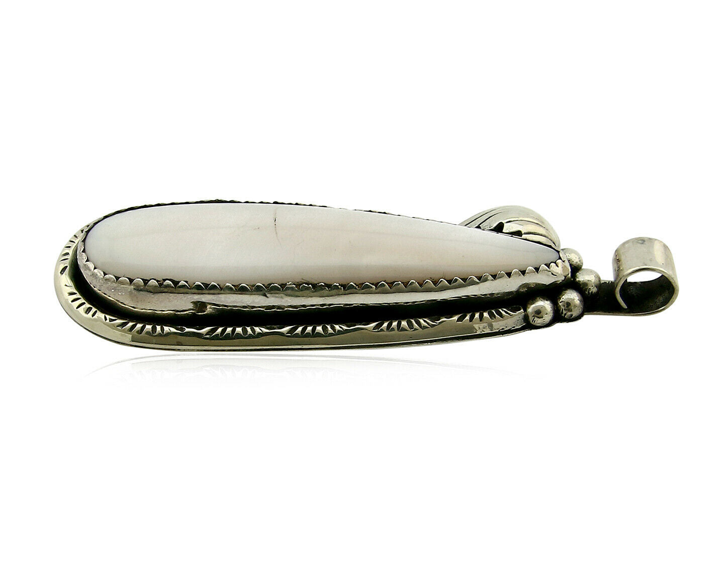 Navajo Pendant .925 Silver Real Natural Pink Mussel Signed Yazzie C.80's