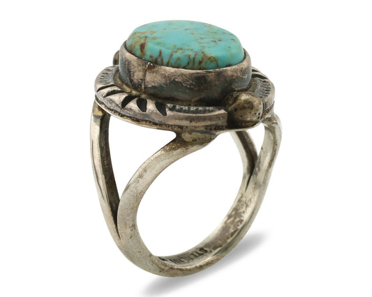 Navajo Ring .925 Silver Blue Turquoise Artist Signed Gecko C.1980's
