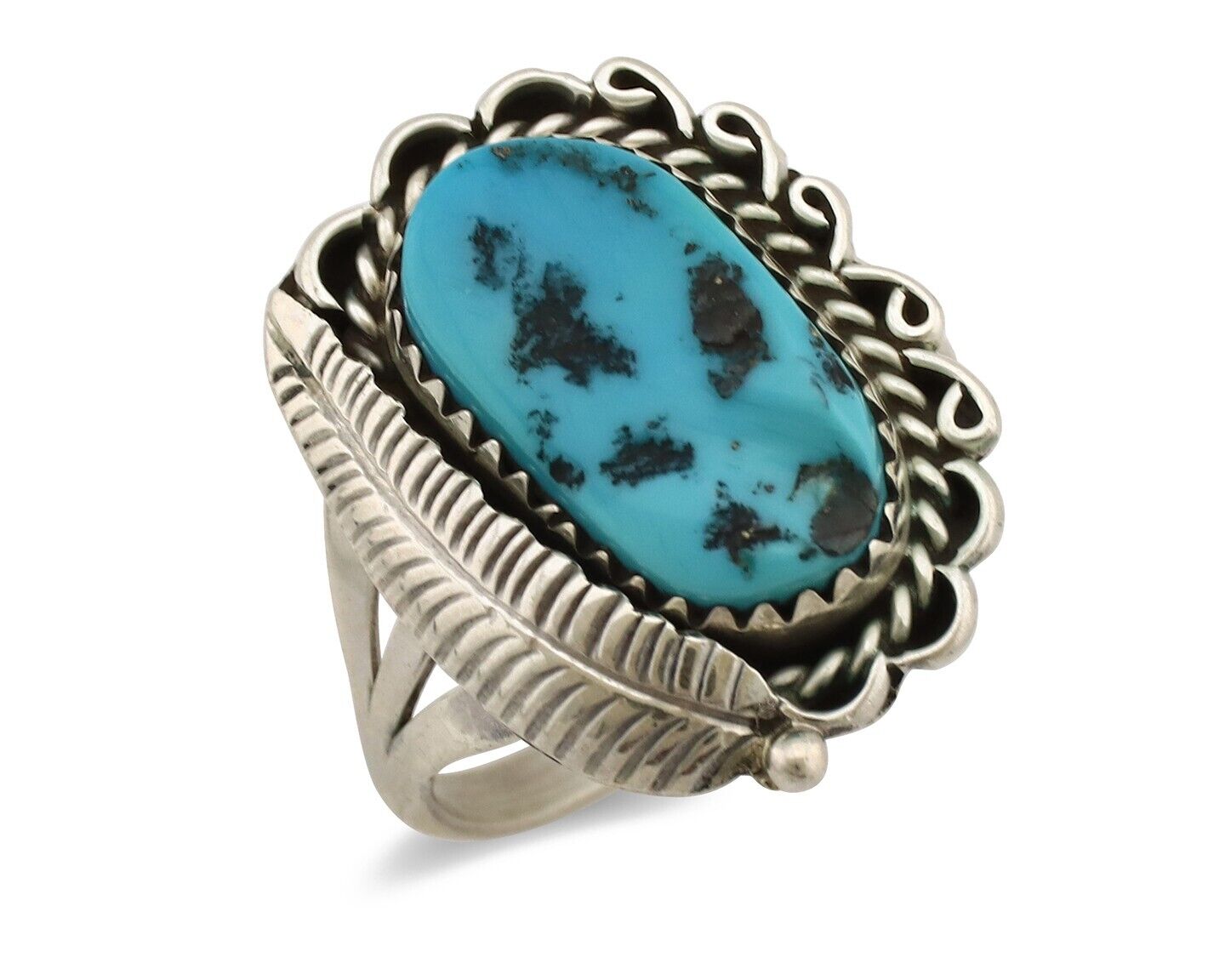 Navajo Ring .925 Silver Sleeping Beauty Turquoise Native American Artist C.80's