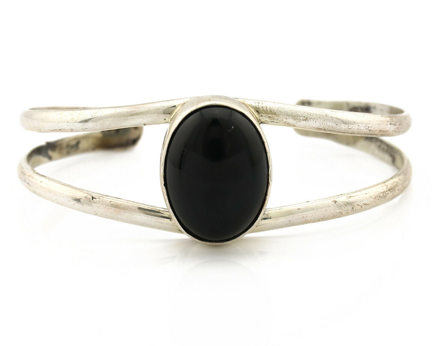 Navajo Bracelet .925 Silver Natural Black Onyx Artist Signed Montoya C.1980's