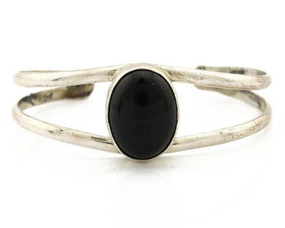 Navajo Bracelet .925 Silver Natural Black Onyx Artist Signed Montoya C.1980's