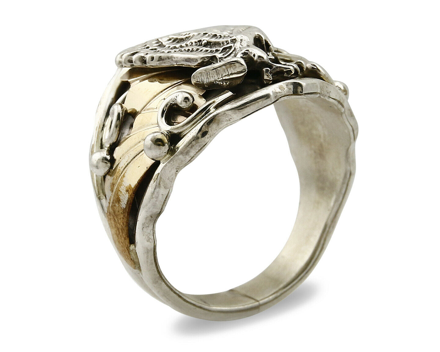 Navajo Eagle Ring .925 SOLID Silver & 12K GF Handmade Signed Artist S Circa 1980