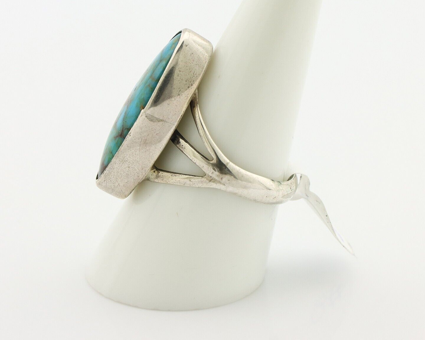Navajo Ring .925 Silver Blue Gem Turquoise Native American Artist C.80's