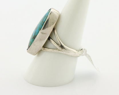 Navajo Ring .925 Silver Blue Gem Turquoise Native American Artist C.80's