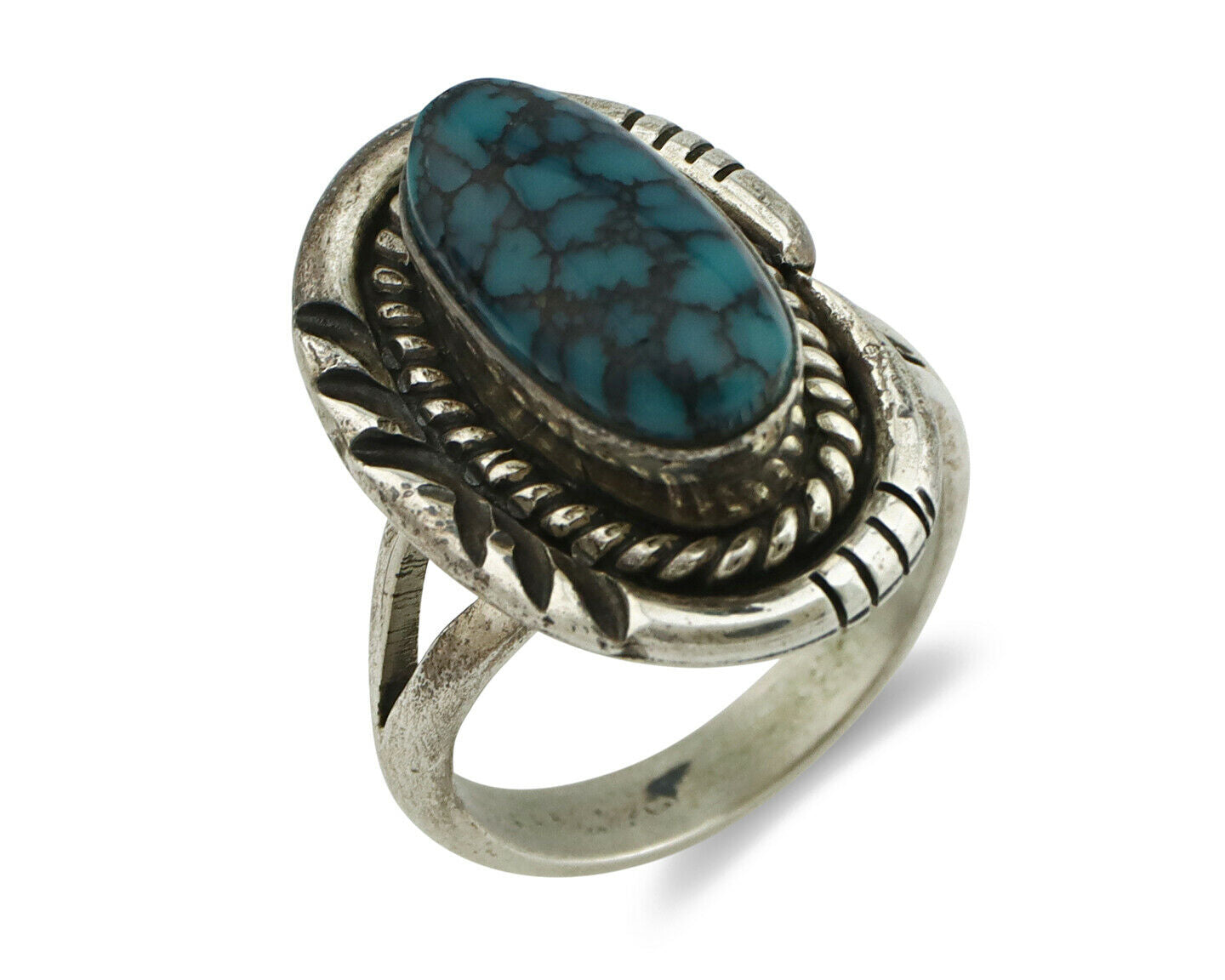 Navajo Ring .925 Silver Spiderweb Turquoise Native American Artist Handmade C80s
