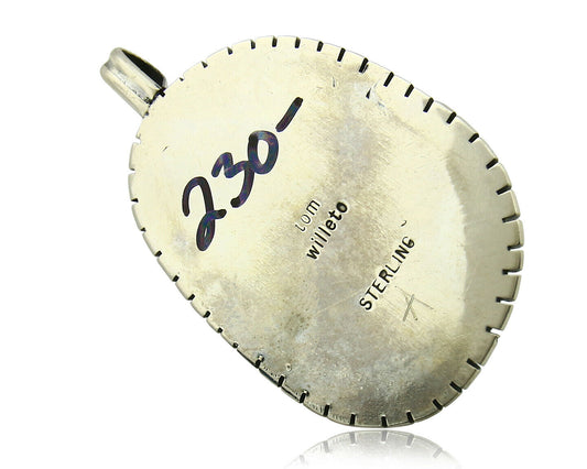 Navajo Pendant .925 Silver Kingman Turquoise Signed Artist Tom Willeto C.80's