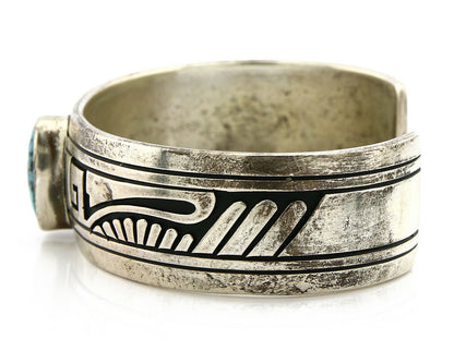 Navajo Bracelet .925 Silver Natural Blue Turquoise Signed RJ C.80's