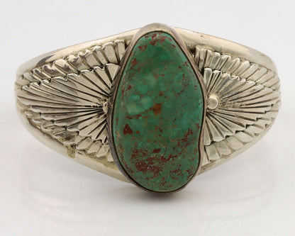 Navajo Cuff Bracelet .925 Silver Kingman Turquoise Artist Signed DC C.80's