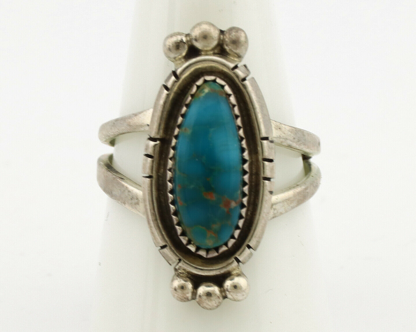 Navajo Ring .925 Silver Nevada Turquoise Native American Artist C.1980's
