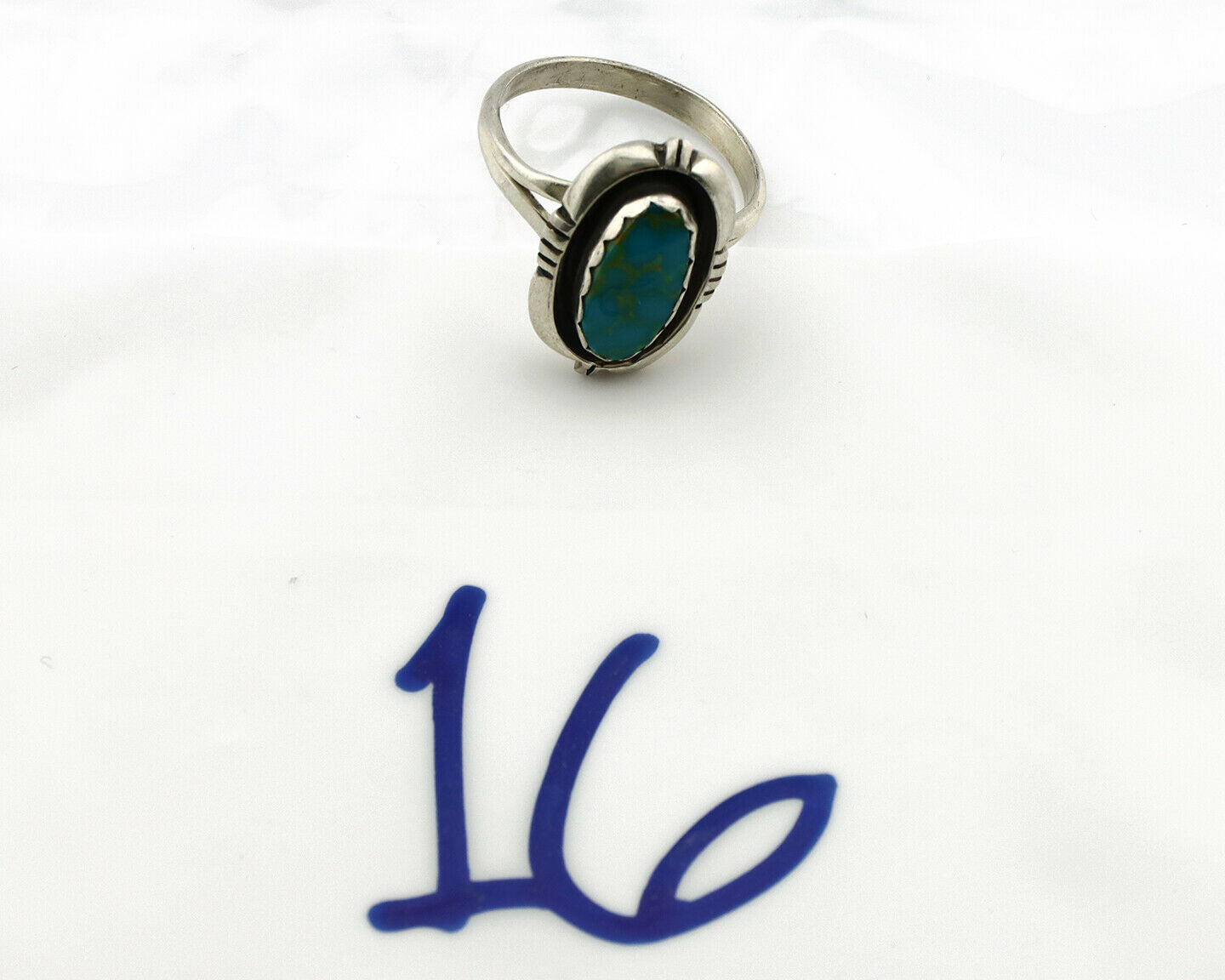 Navajo Ring .925 Silver Blue Gem Turquoise Handmade Native American Artist C80s
