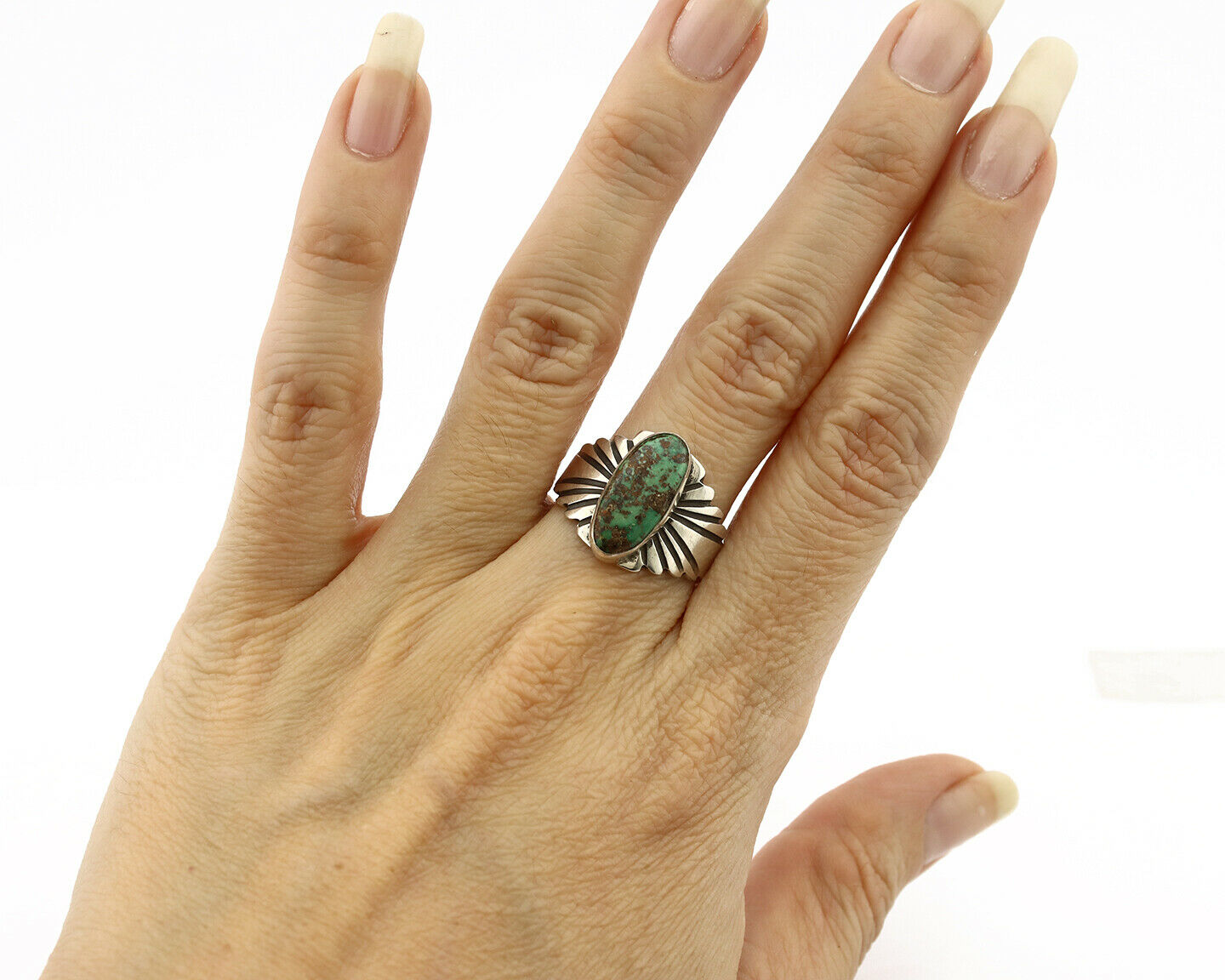 Navajo Ring .925 Silver Blue Green Arizona Turquoise Artist Signed Apache C.80's