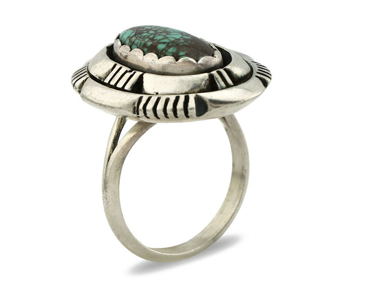 Navajo Ring .925 Silver Spiderweb Turquoise Artist Signed L. M. Nez C80s