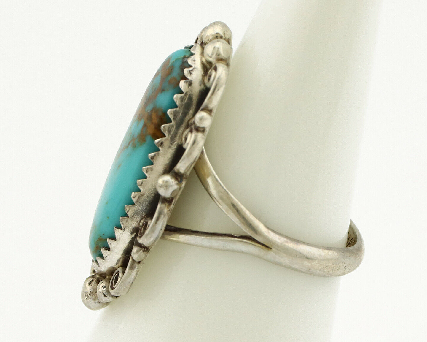 Navajo Ring .925 Silver Kingman Turquoise Artist Signed Talhat C.90's