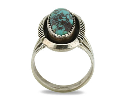 Navajo Ring .925 Silver Spiderweb Turquoise Artist Signed B C.1980's