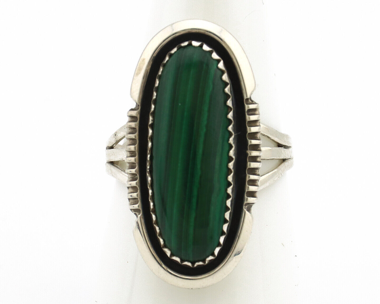 Navajo Ring 925 Silver Natural Malachite Artist Signed William Denetdale C.80's