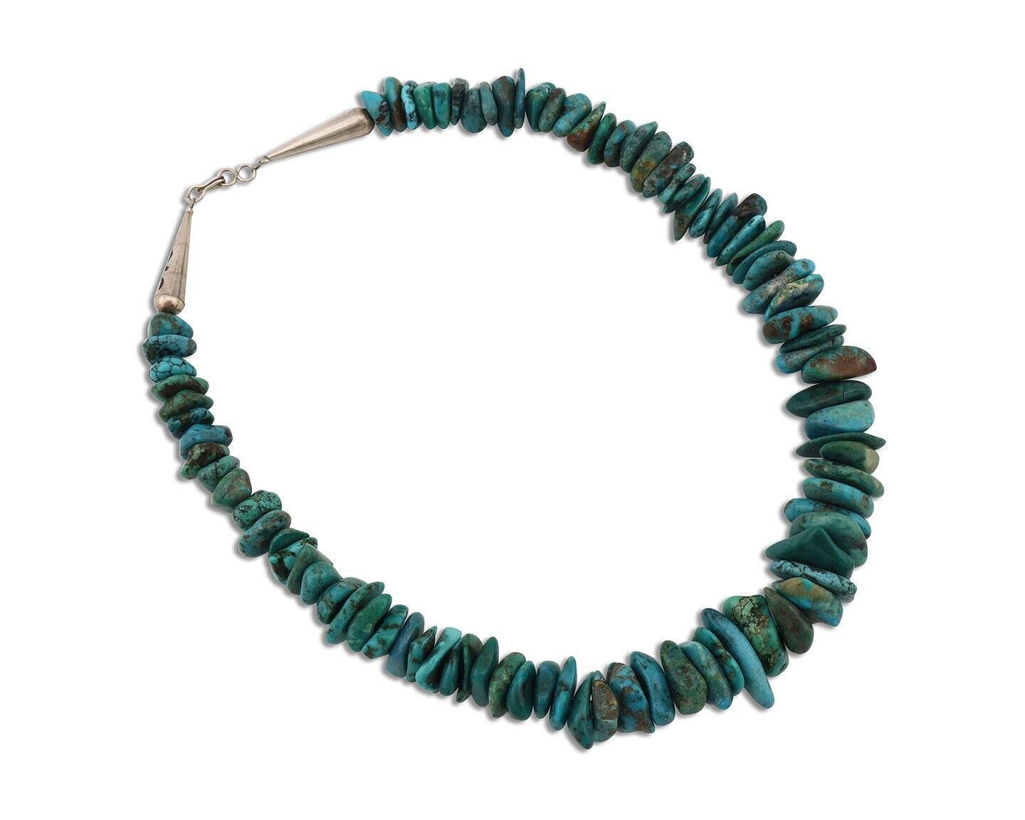 Navajo Necklace 925 Silver Natural Large Blue Turquoise Native Artist C80s